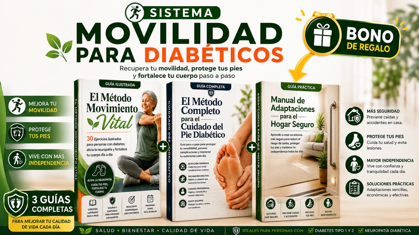 Banner del Sistema Movilidad para Diabéticos con las 3 guías completas y el bono de regalo