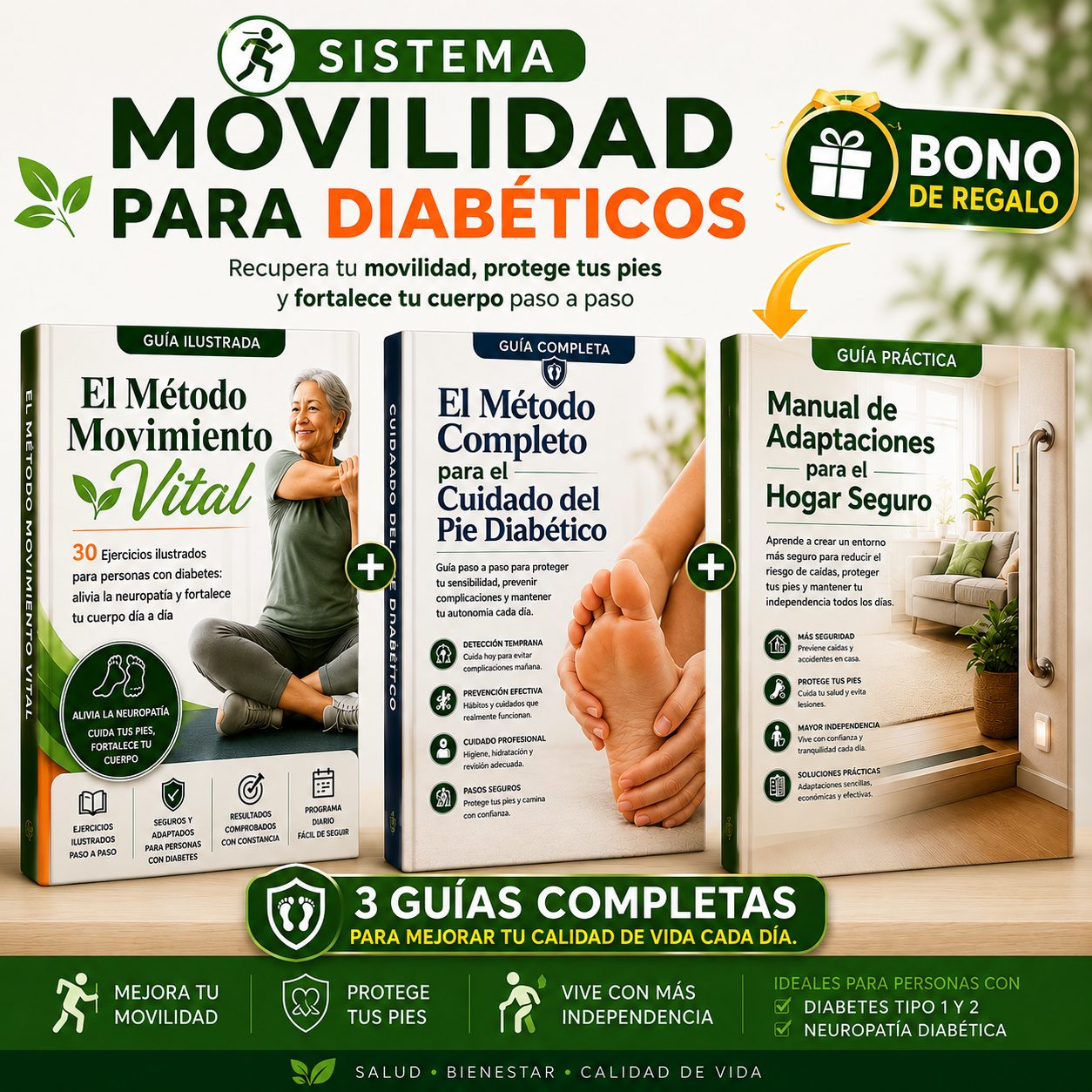 Las 3 guías digitales del Sistema Movilidad para Diabéticos con el bono de regalo